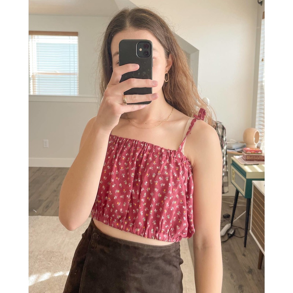 Red Floral Bandeau Top-Medium